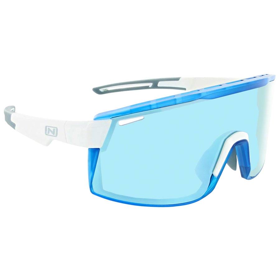 Optic Nerve Fixie Max Sunglasses Shiny White, Crystal Blue Lens Rim, Brown Lens with Blue Mirror