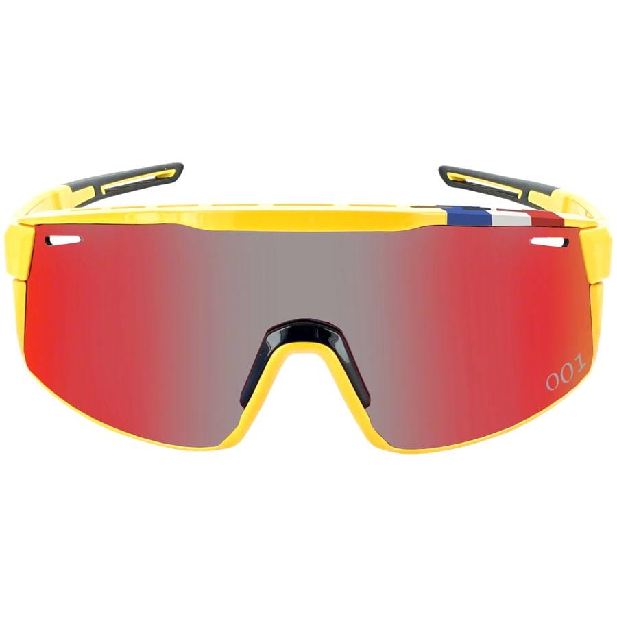Optic Nerve Fixie Max Sunglasses Shiny Yellow, French Flag Lens Rim, Smoke Lens with Red Mirror